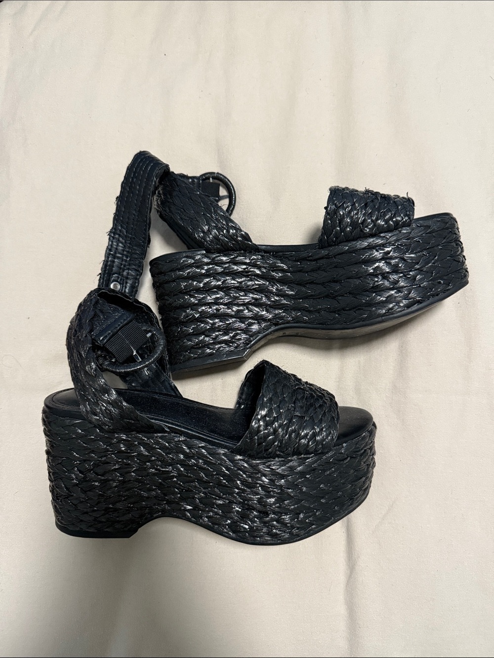Marc Fisher Black Woven Platform Sandals Marcell